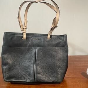 Michael Kors Black Pebbled Leather Shoulder Bag Nude Strap Handle Purse